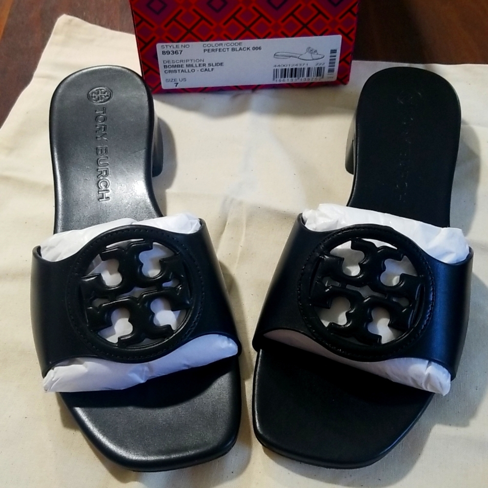 Tory Burch Black Leather Slides